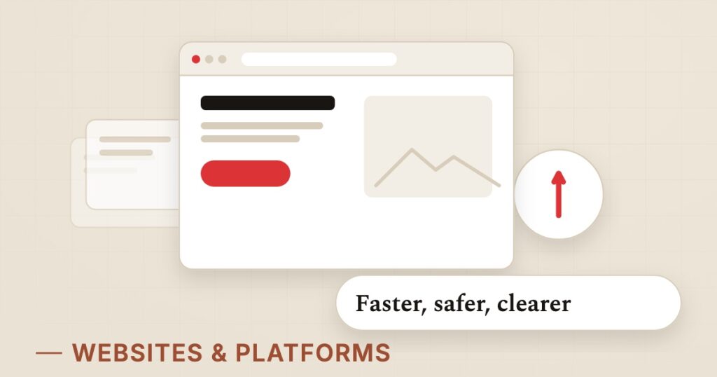 Illustration for website upgrades: Faster, safer, clearer